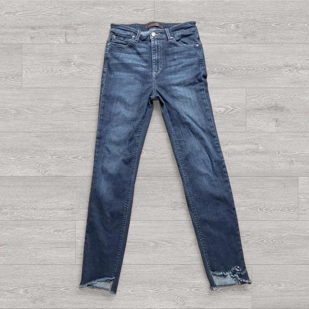 Joe's Jeans The Charlie Skinny Ankle Women 26 Dark Blue High Rise Raw Hem